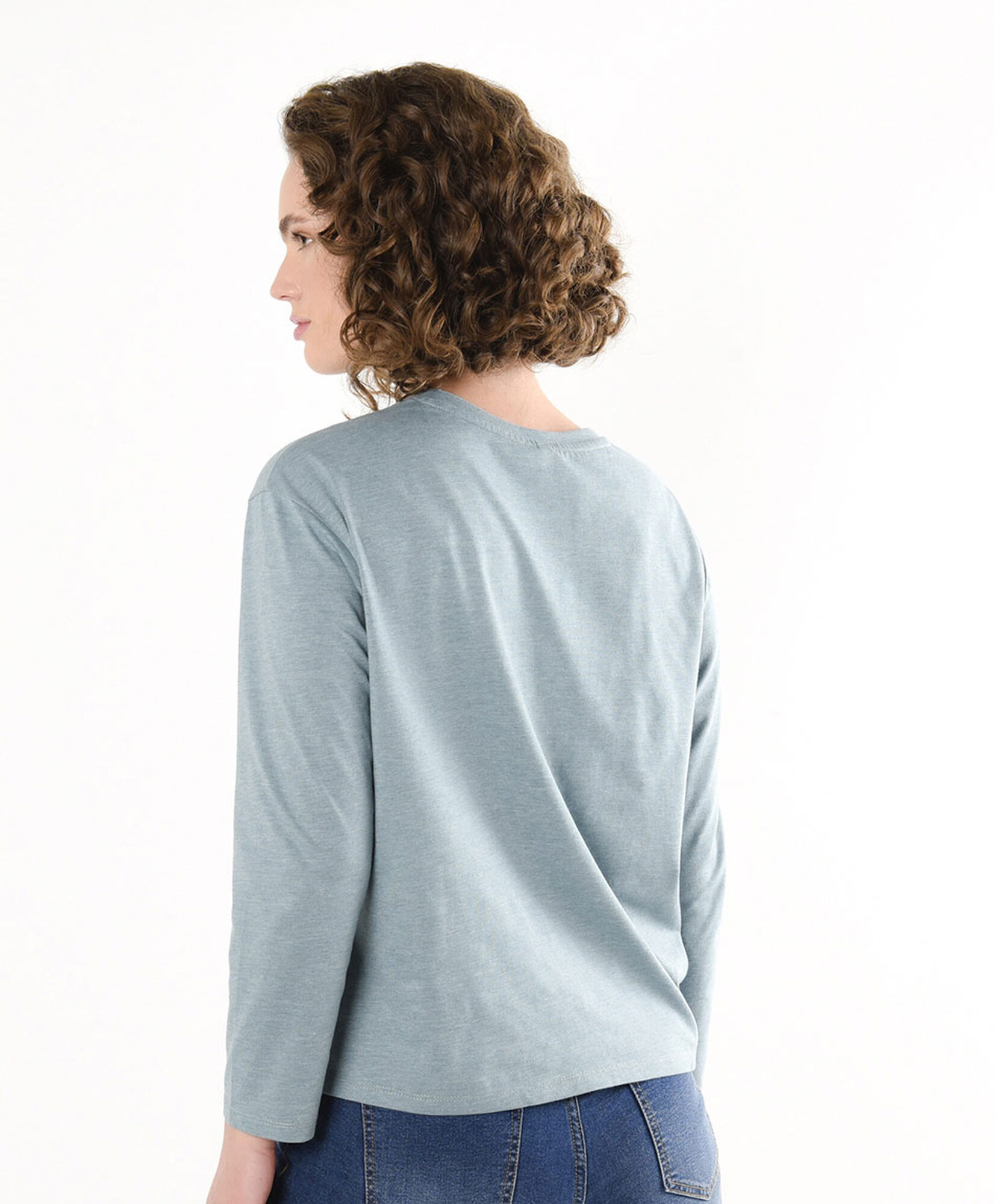 Polera mujer estampado encaje celeste Polera mujer estampado encaje celeste