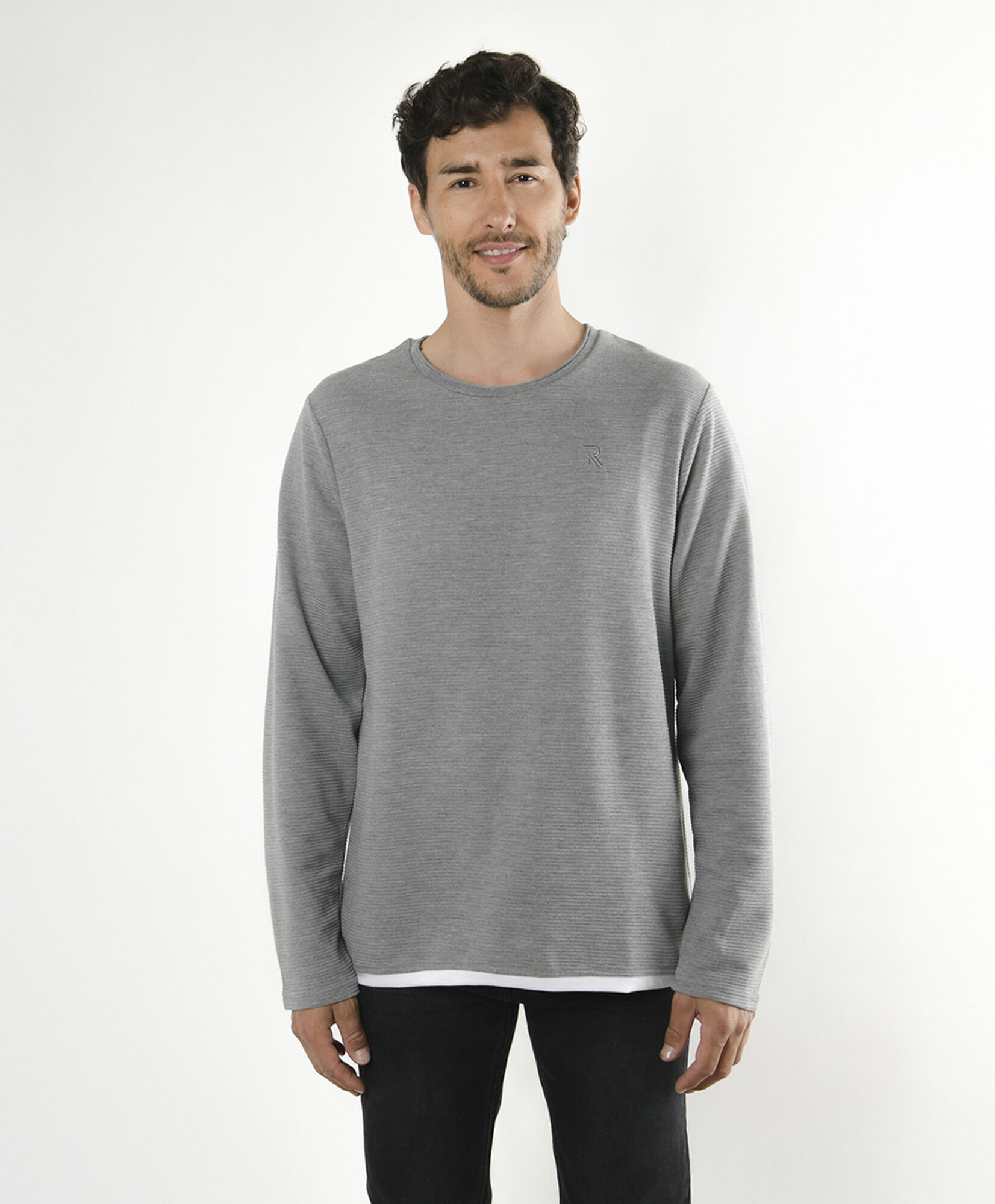 Polera hombre gris manga larga Polera hombre gris manga larga