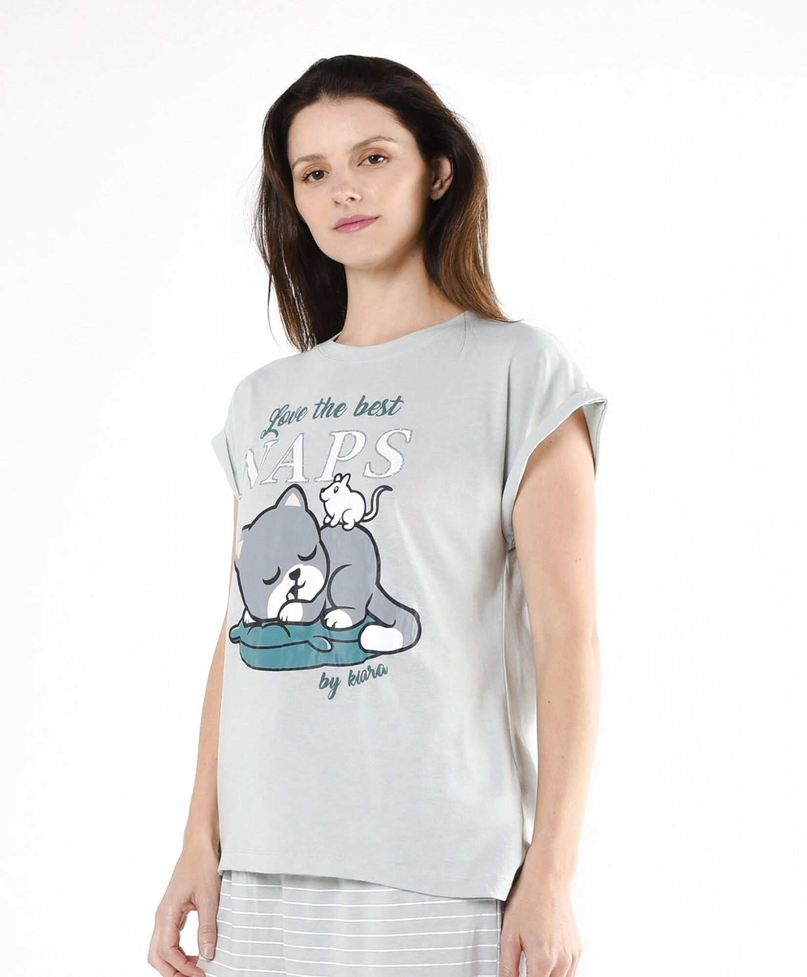 Pijama mujer gatito y líneas Pijama mujer gatito y líneas