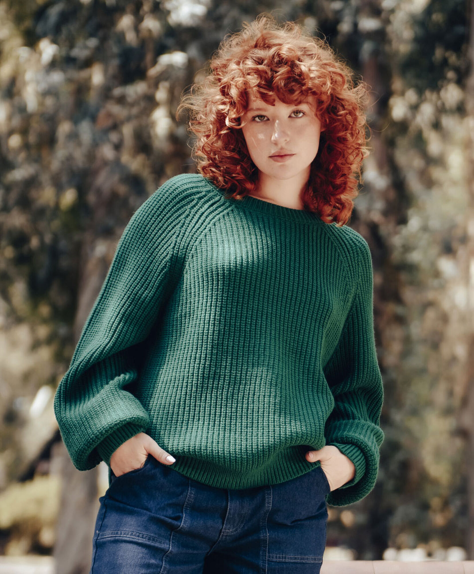 Sweater mujer punto inglés verde TRICOT - Main Image