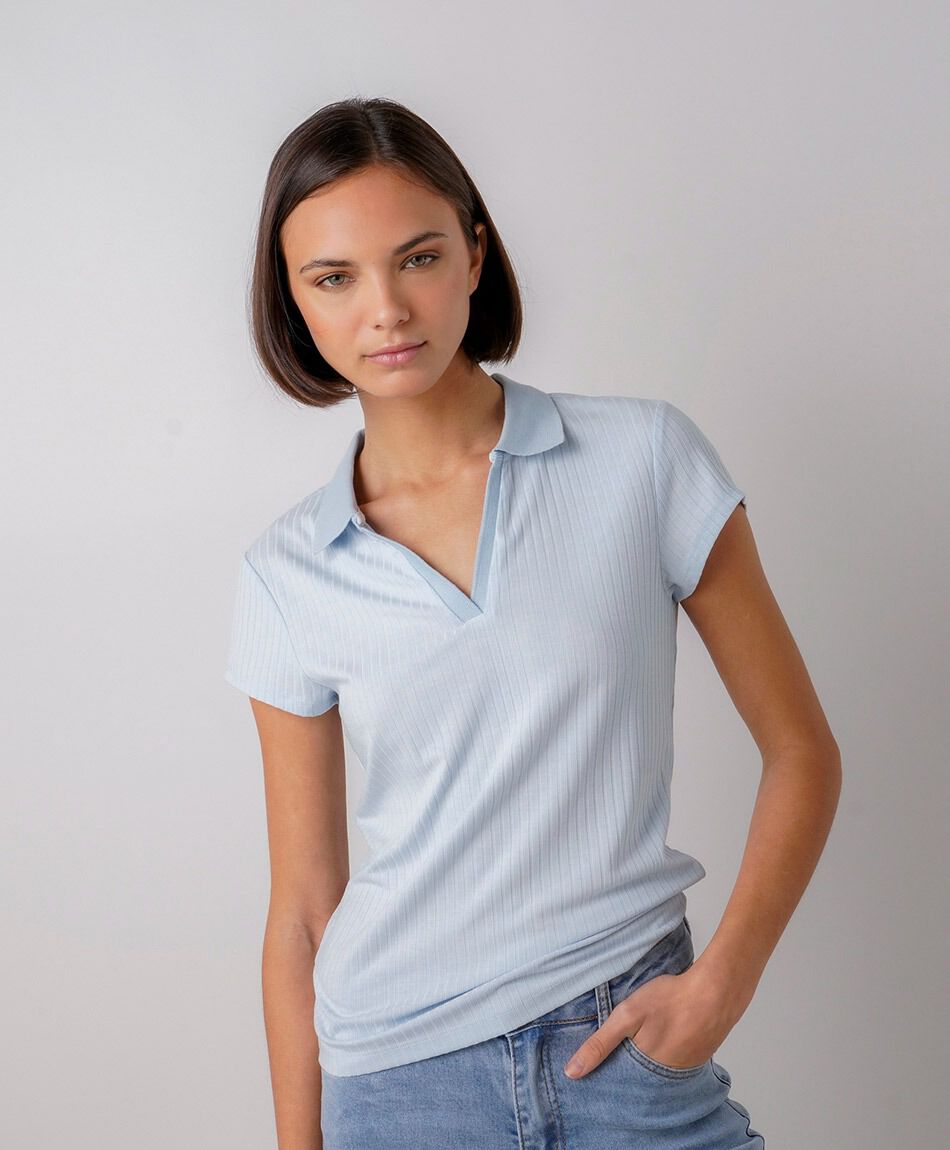 Polera mujer polo canal&eacute; celeste