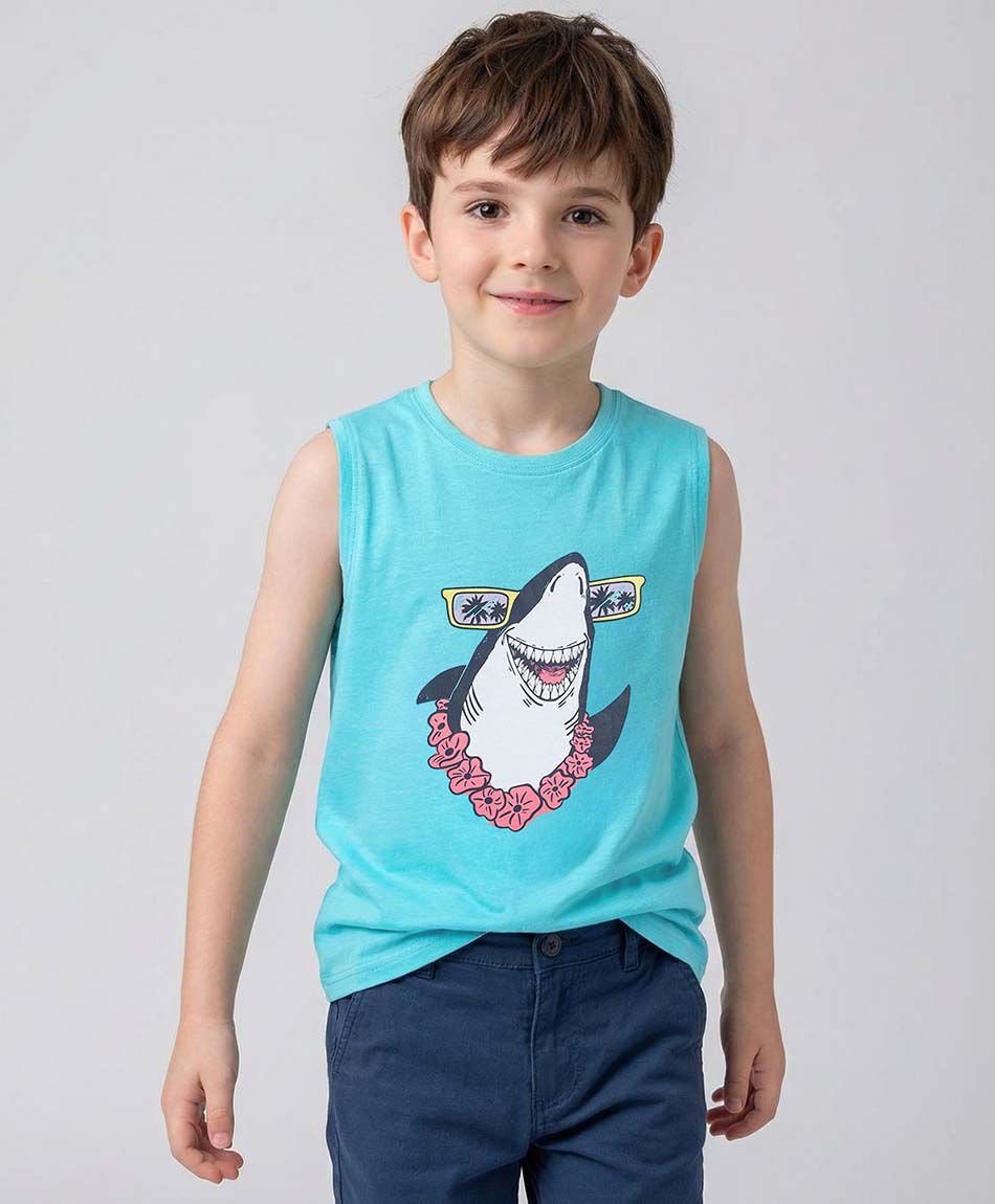 Polera ni&ntilde;o tibur&oacute;n sin mangas