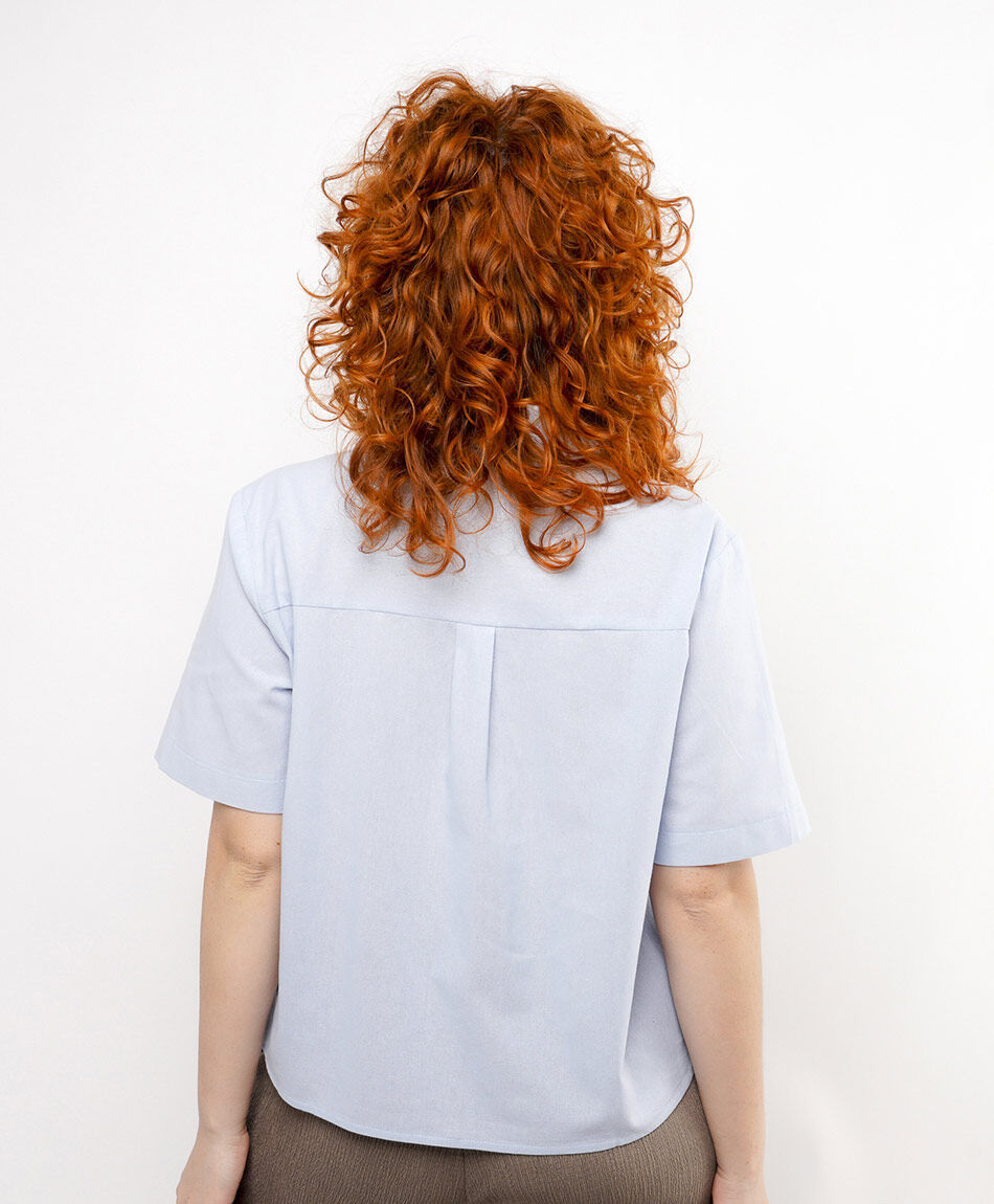 Blusa mujer lisa celeste lino