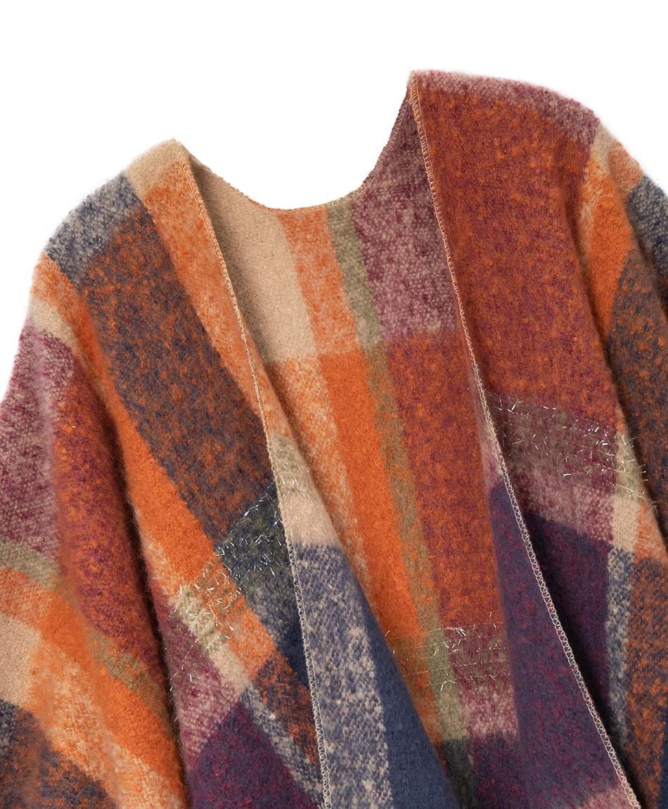 Poncho mujer cuadros orange