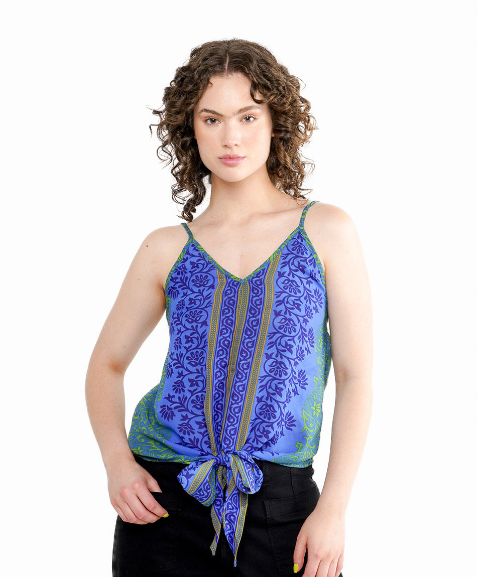 Blusa mujer nudo acinturado blue