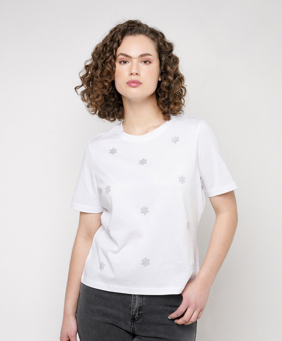 Polera mujer flores brillos