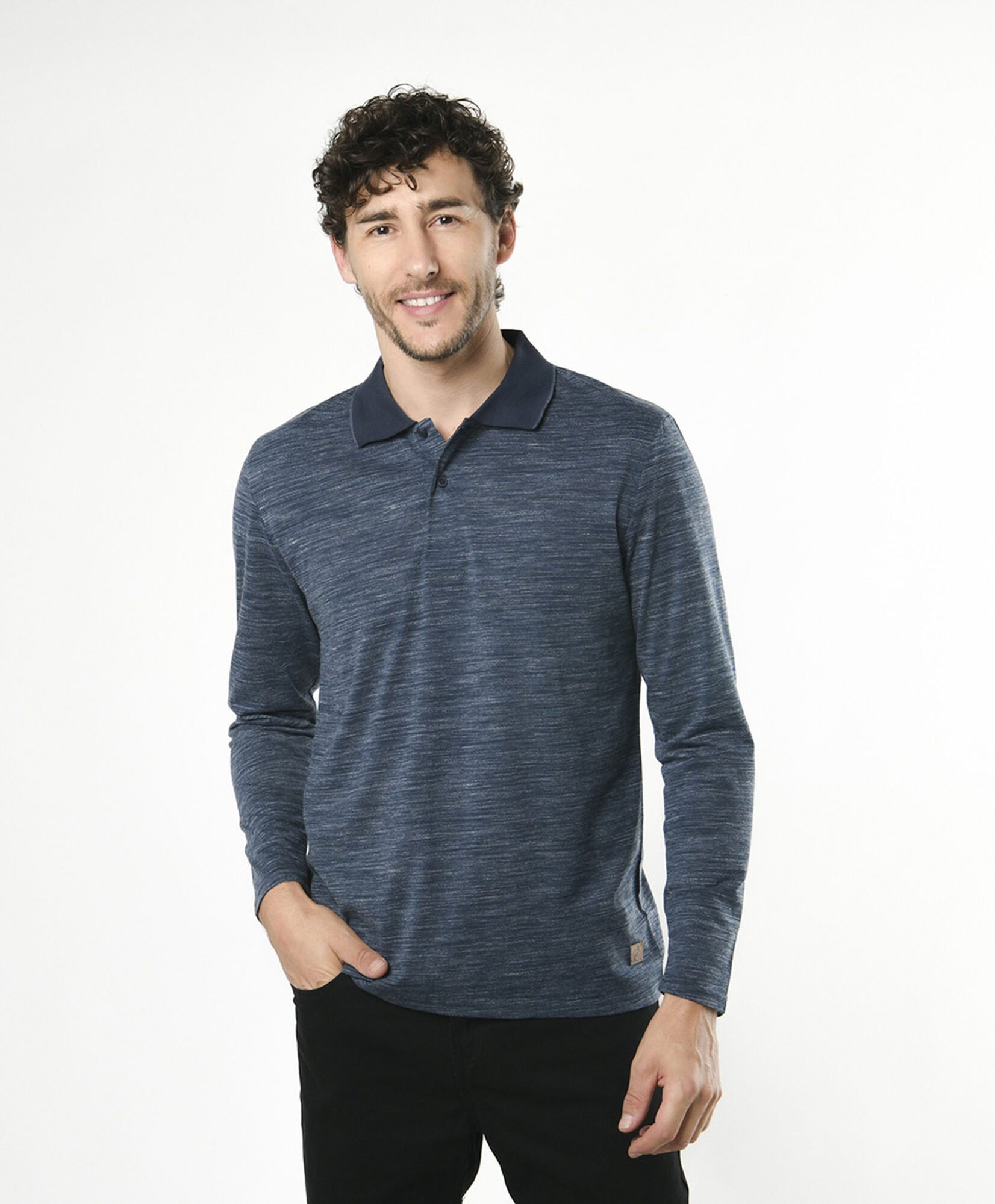 Polera hombre cuello piqué jaspeada azul Polera hombre cuello piqué jaspeada azul