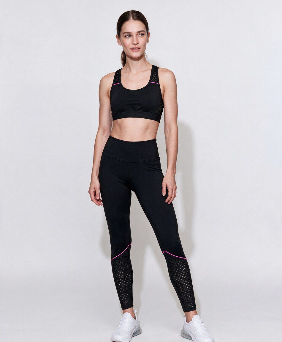 Calza deportiva mujer piping rosado malla