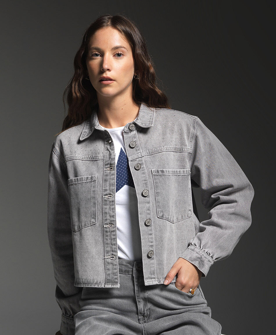 Chaqueta mujer denim strass grey