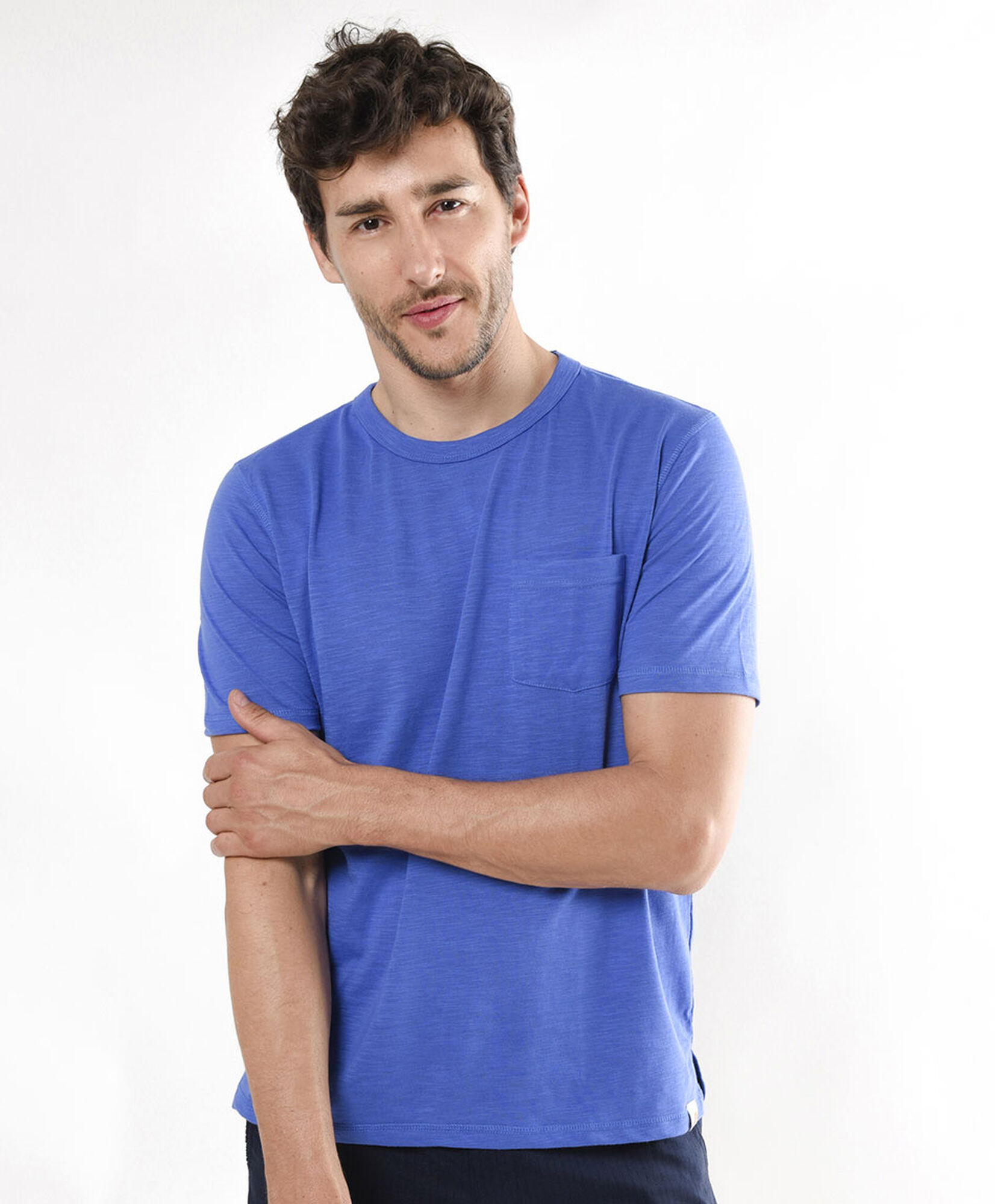 Polera hombre jaspeada bolsillo azul Polera hombre jaspeada bolsillo azul