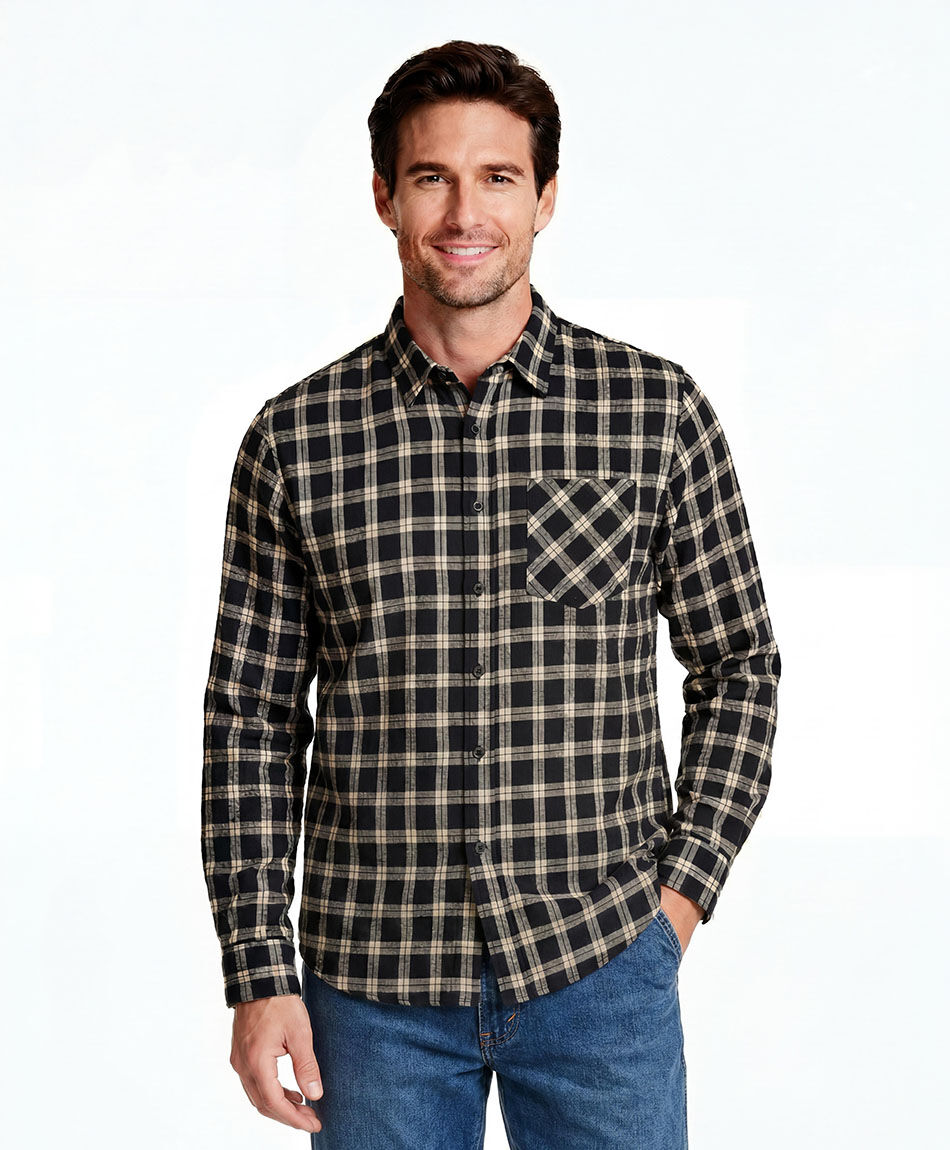Camisa hombre franela beige