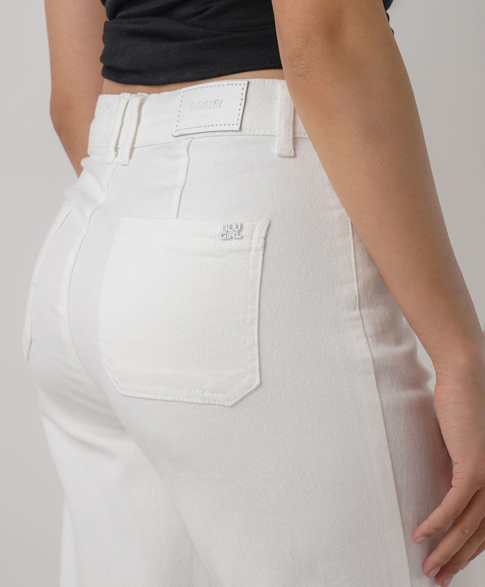 Jeans mujer wide leg blancos basta