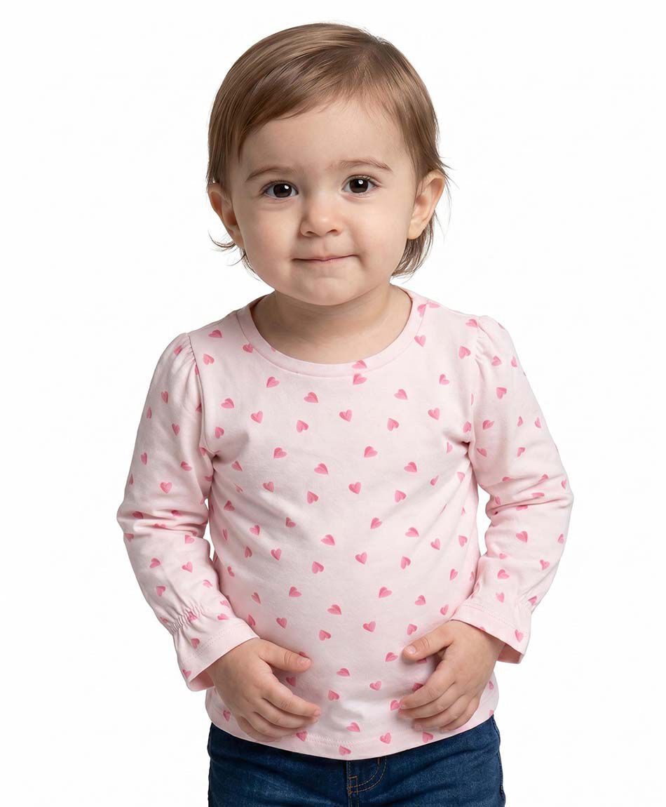 Polera beb&eacute; manga larga corazones