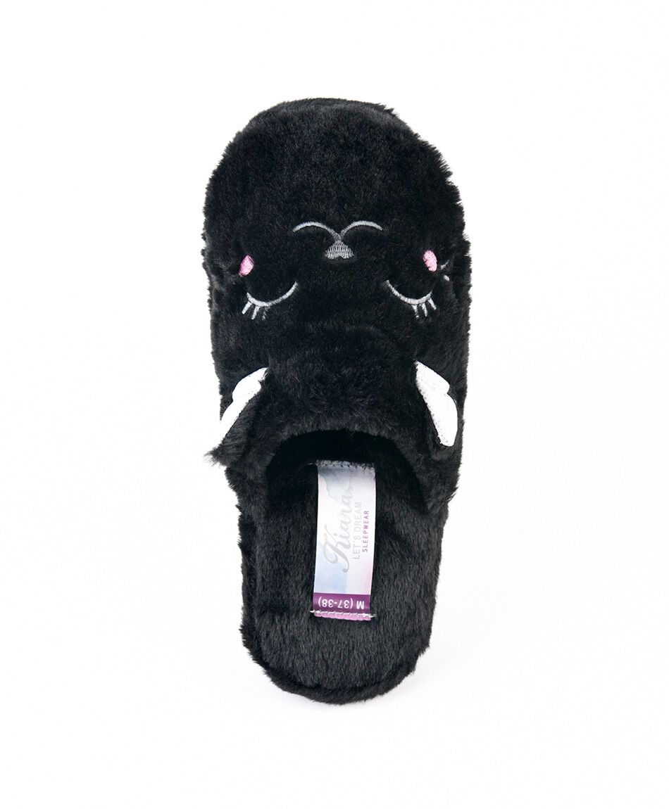 Pantufla mujer gato negro
