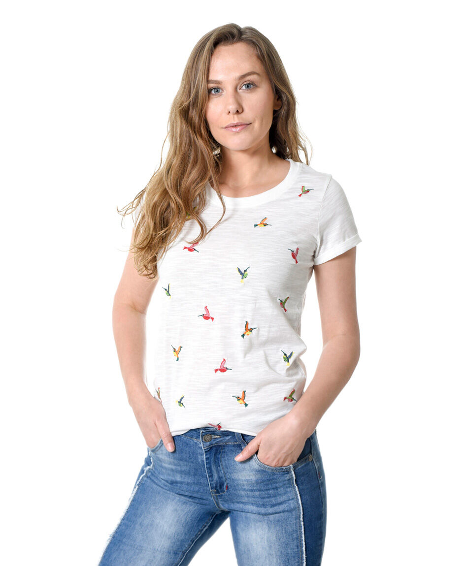 Polera pajaros bordados