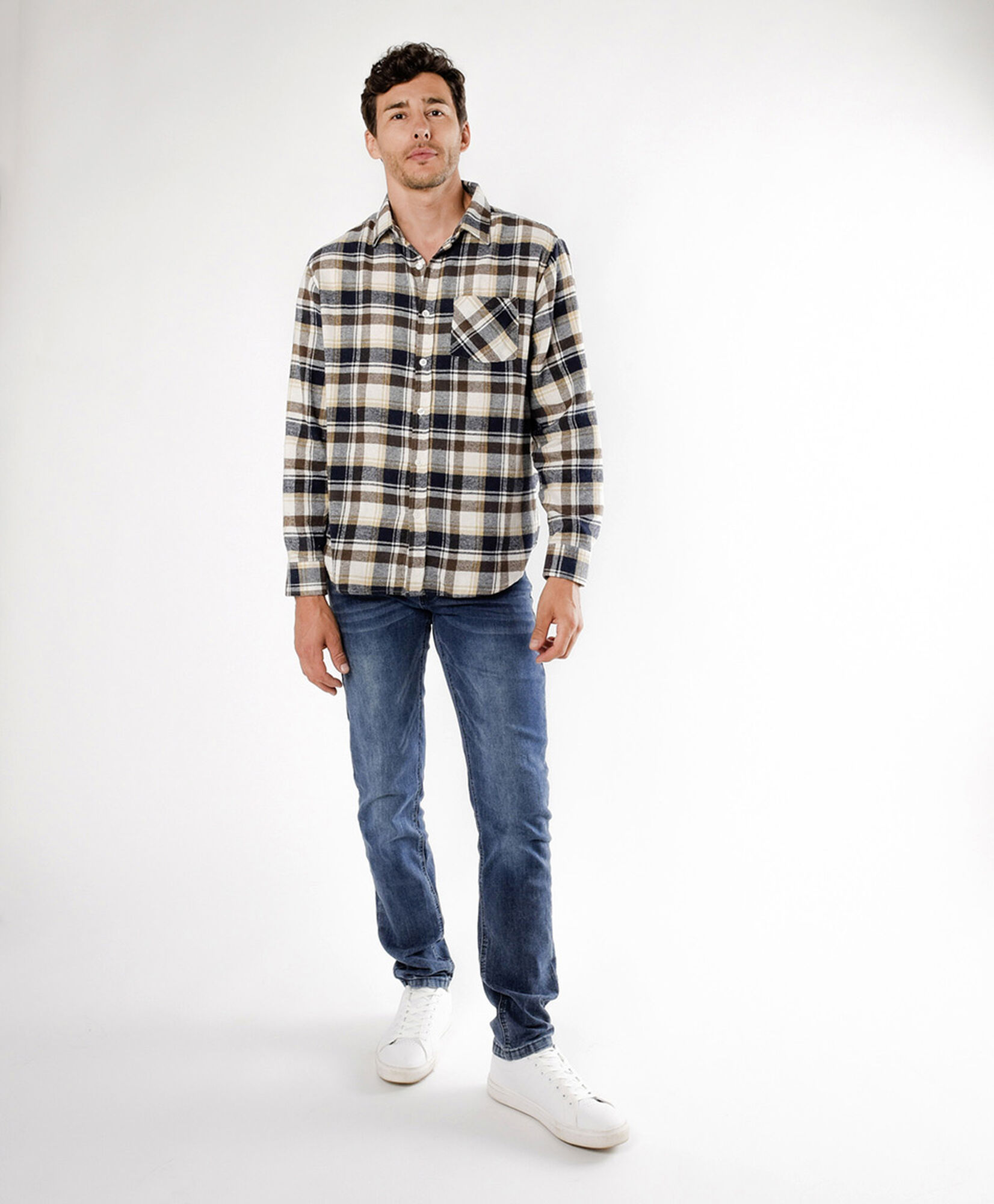Camisa hombre franela cuadrille beige Camisa hombre franela cuadrille beige