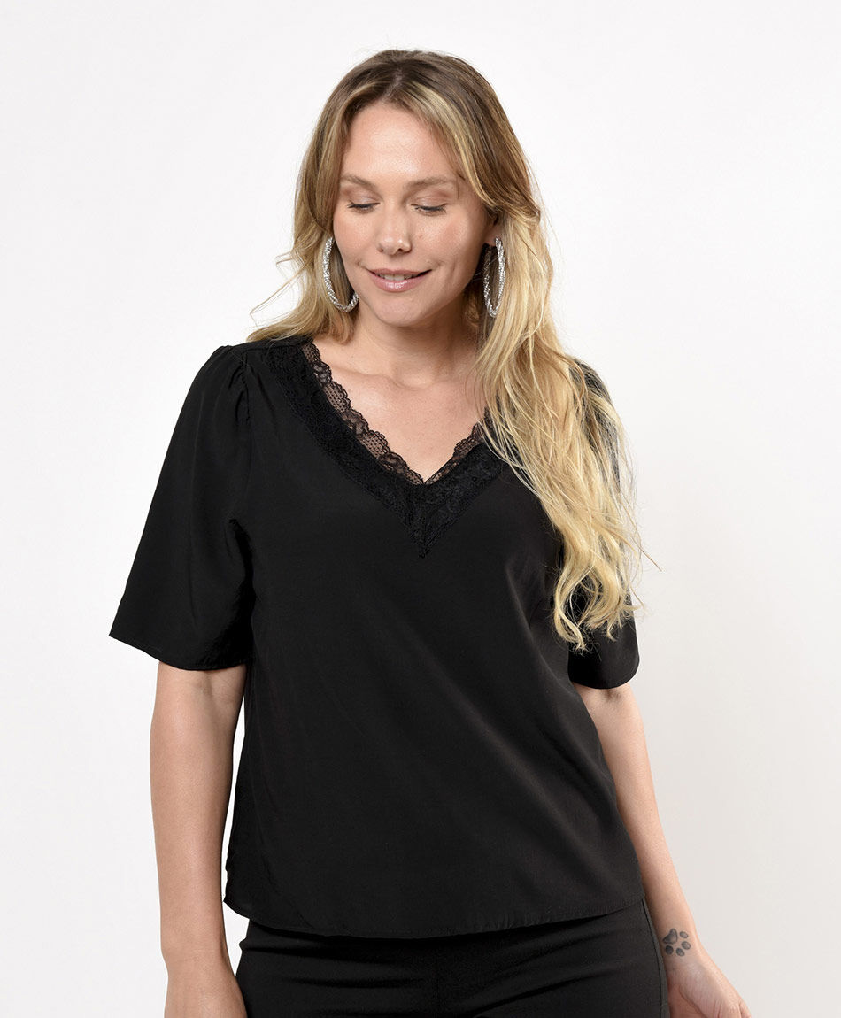 Polera mujer lisa encaje