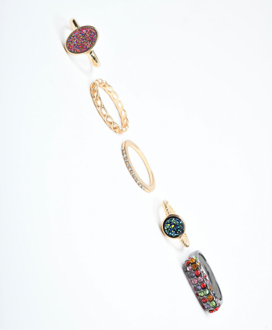 Set 5 anillos mujer piedras y colores