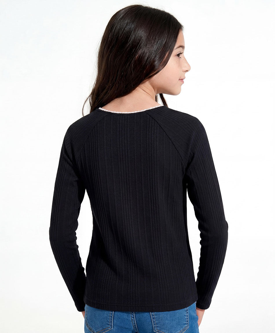 Polera ni&ntilde;a manga larga moda negro
