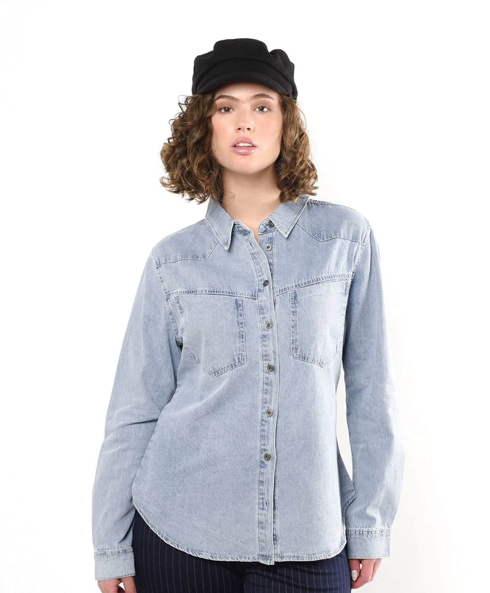 Blusa mujer denim doble bolsillo Blusa mujer denim doble bolsillo