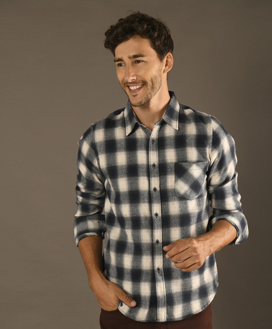 Camisa cuadros líneas manga larga