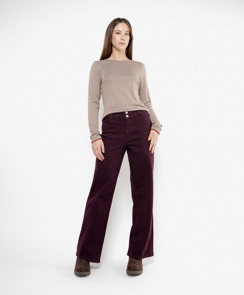 Jeans mujer wide leg costuras verticales
