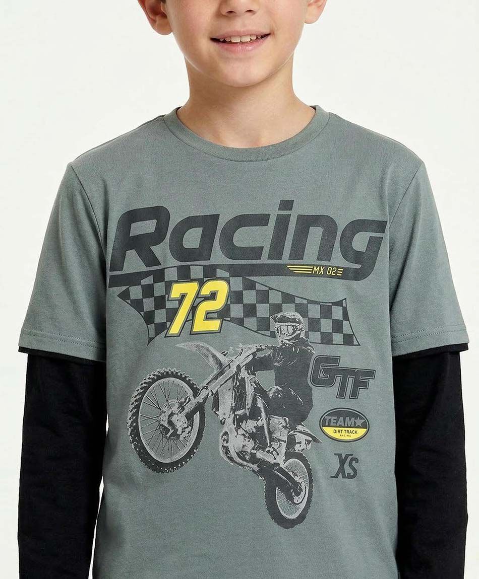 Polera ni&ntilde;o estampado racing