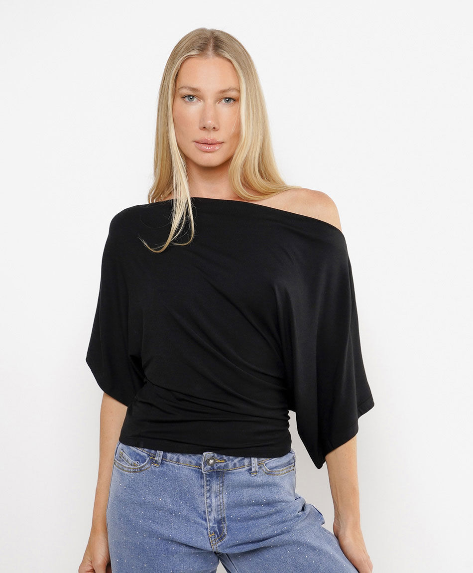 Polera mujer off shoulder crop negra