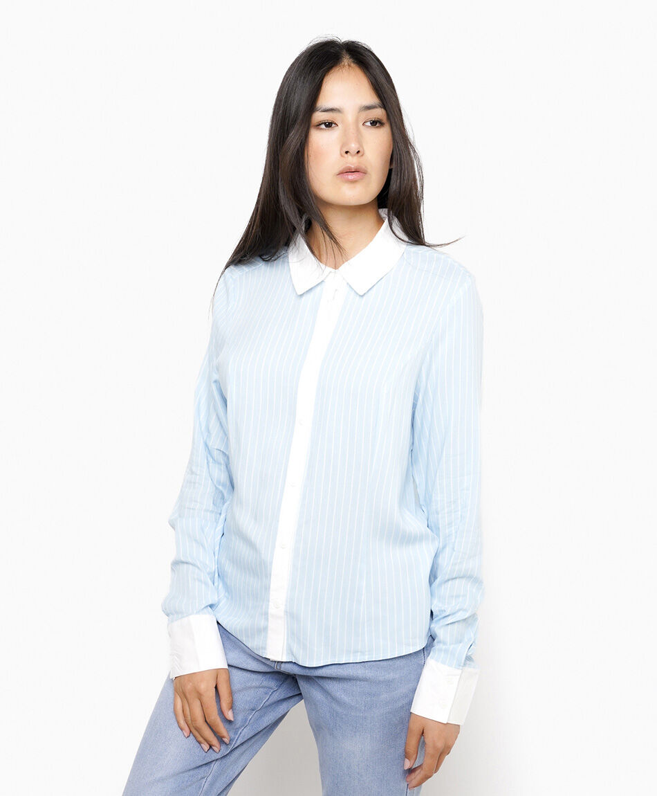 Blusa mujer l&iacute;neas contraste white