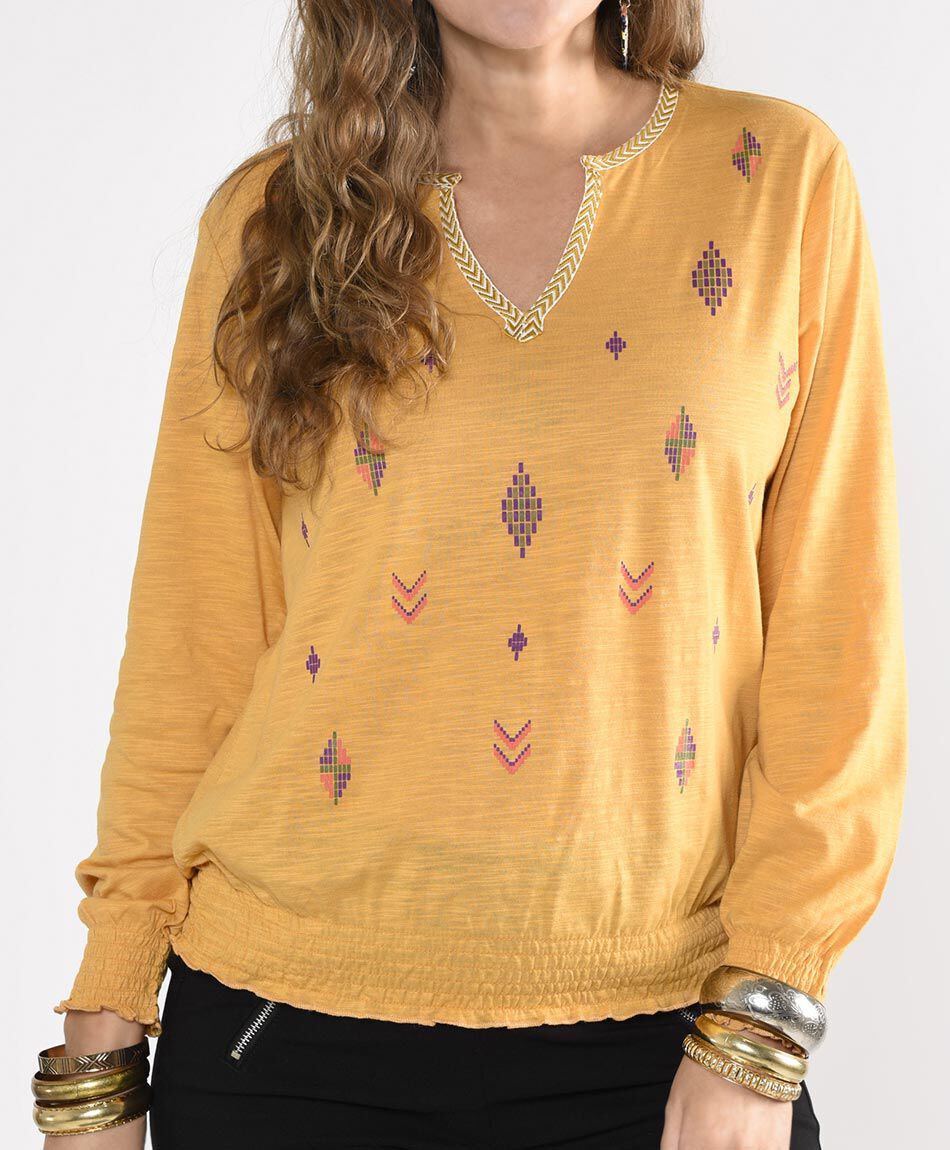 Polera manga larga cuello en v