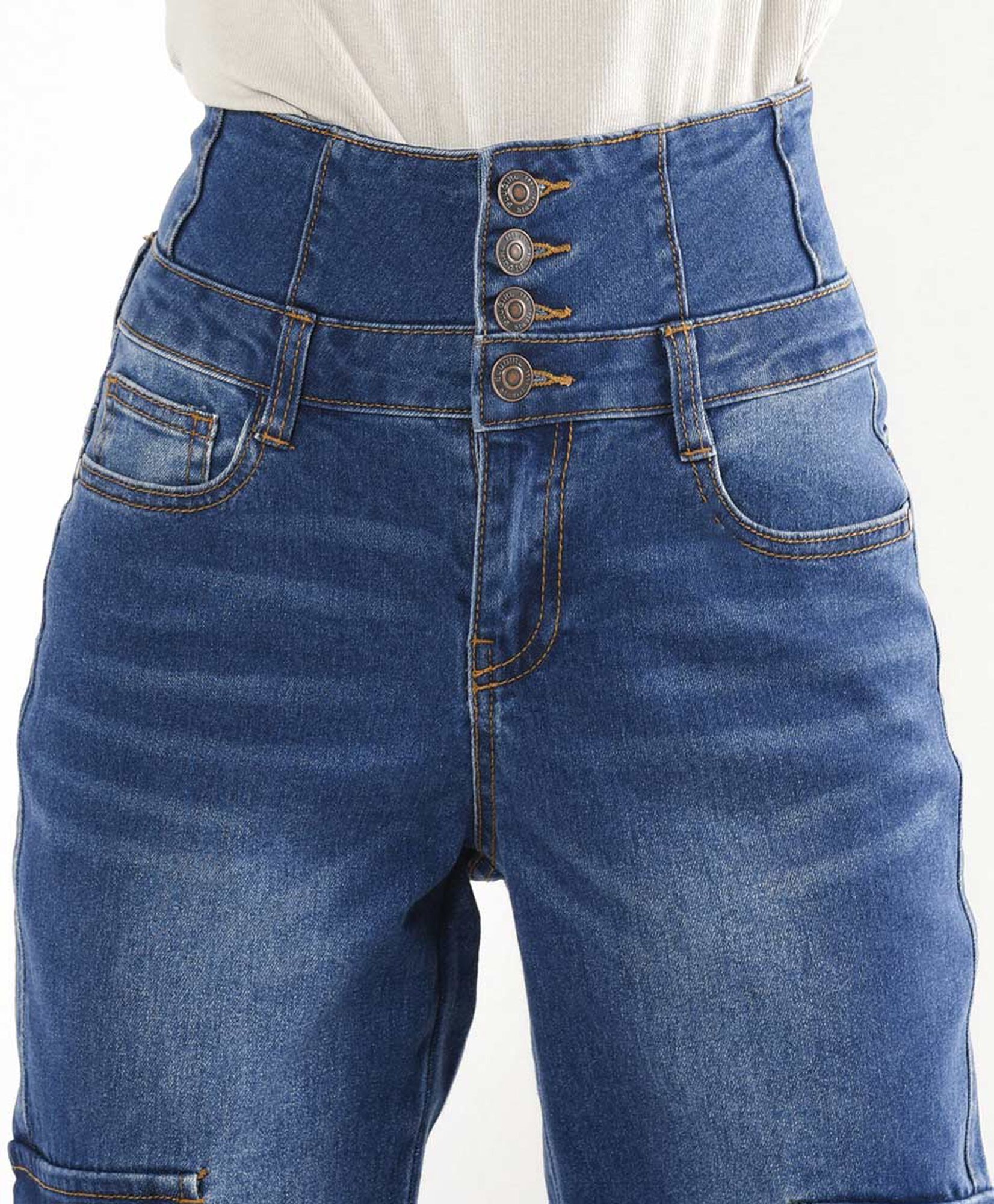 Jeans mujer cargo pretina ancha Jeans mujer cargo pretina ancha