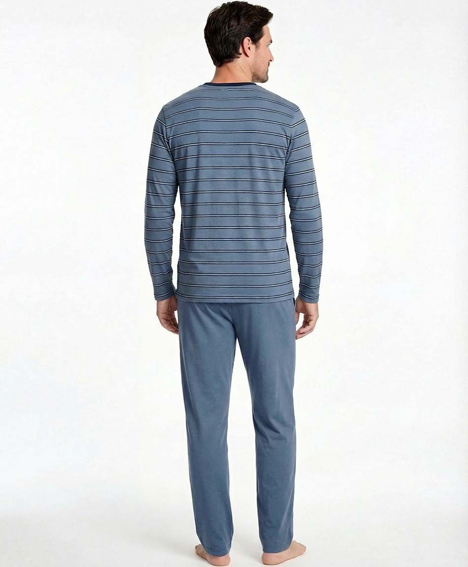 Pijama hombre cuello v l&iacute;neas blue