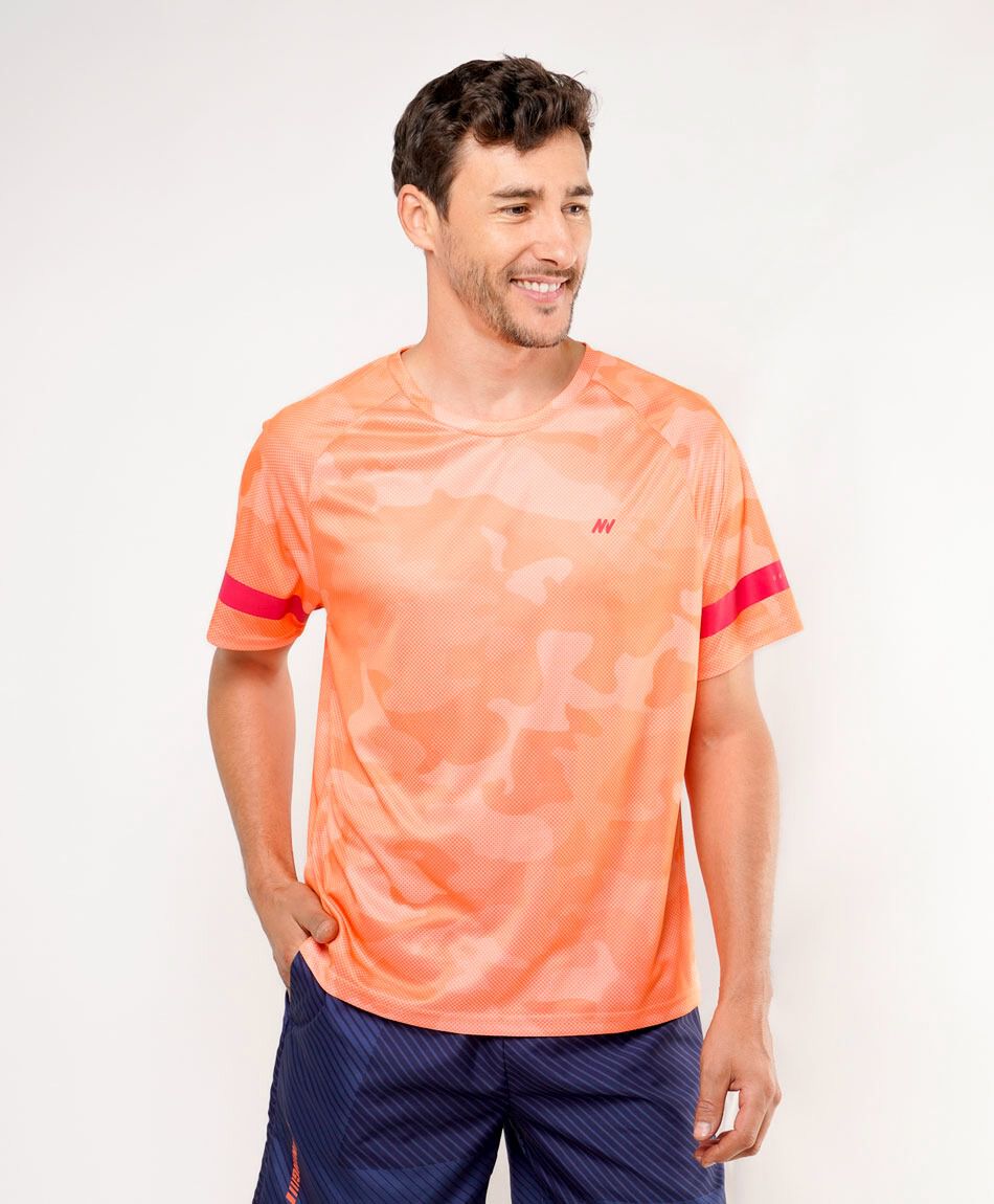 Polera deportiva hombre naranja l&iacute;neas