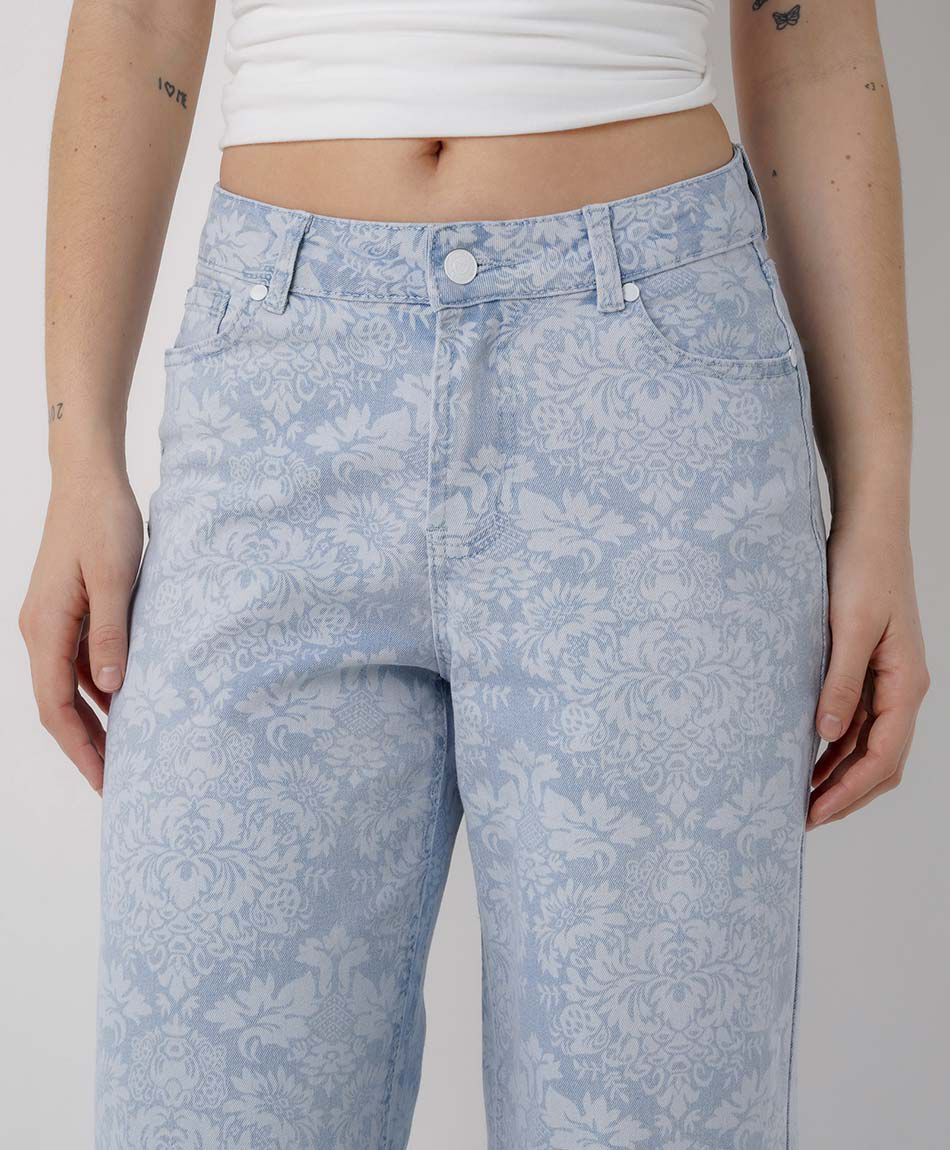 Jeans mujer wide leg print jacquard