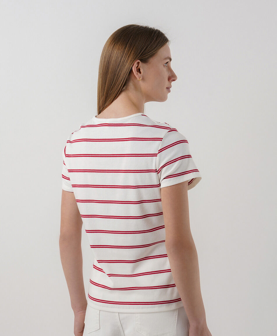 Polera mujer rayas rojas