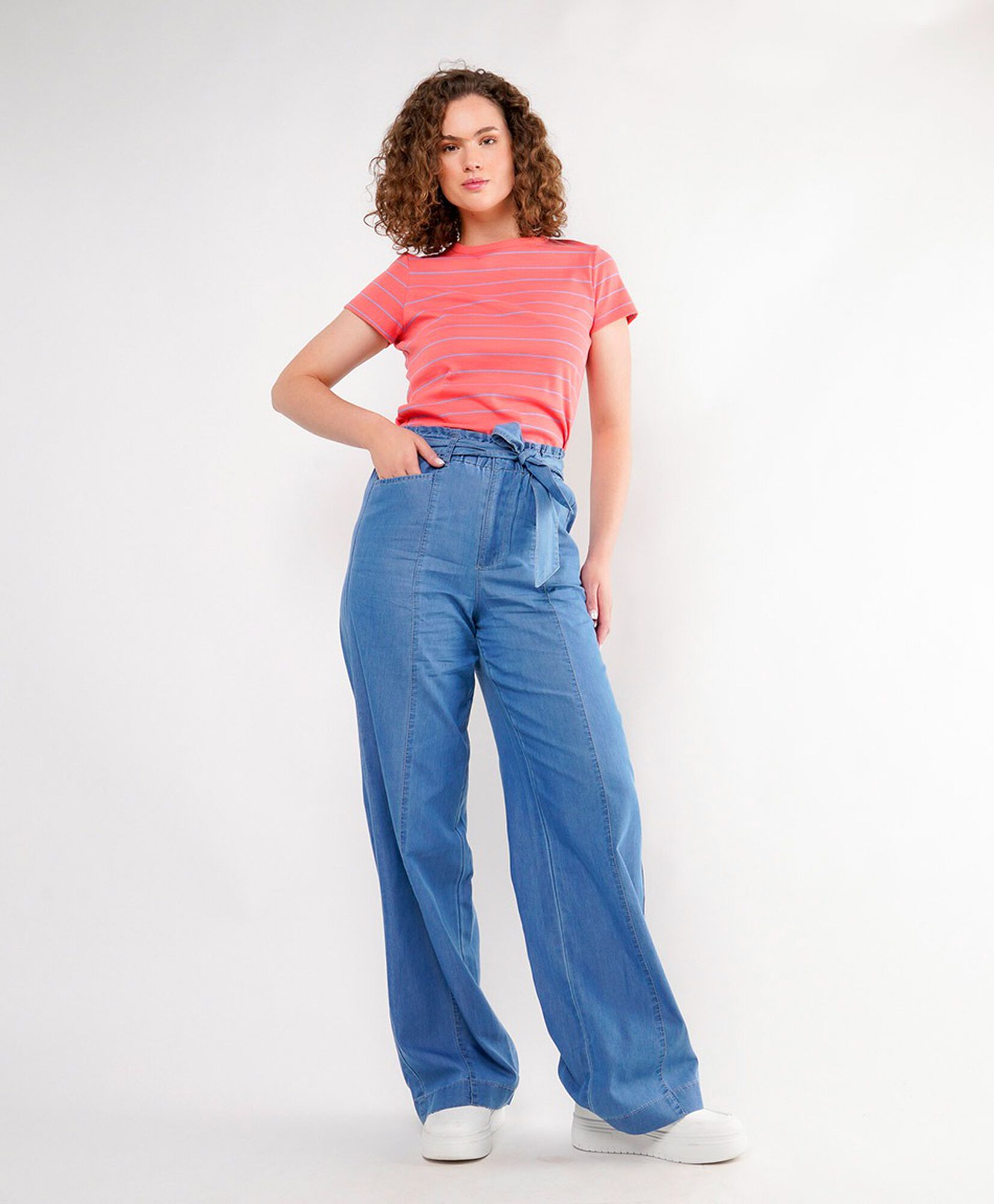 Pantalón mujer cinturón denim wide Pantalón mujer cinturón denim wide