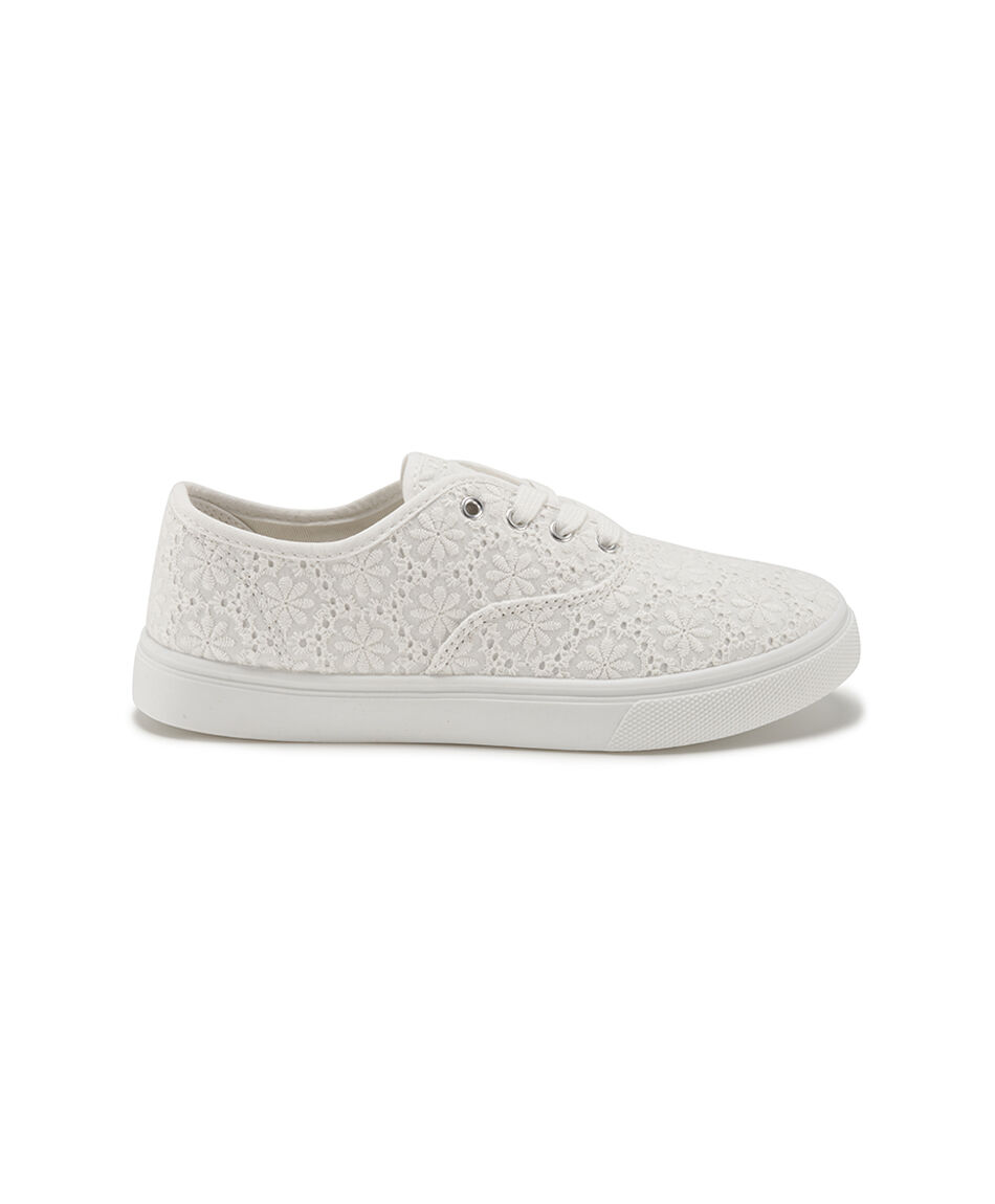 Zapatilla mujer lona blanca floreada