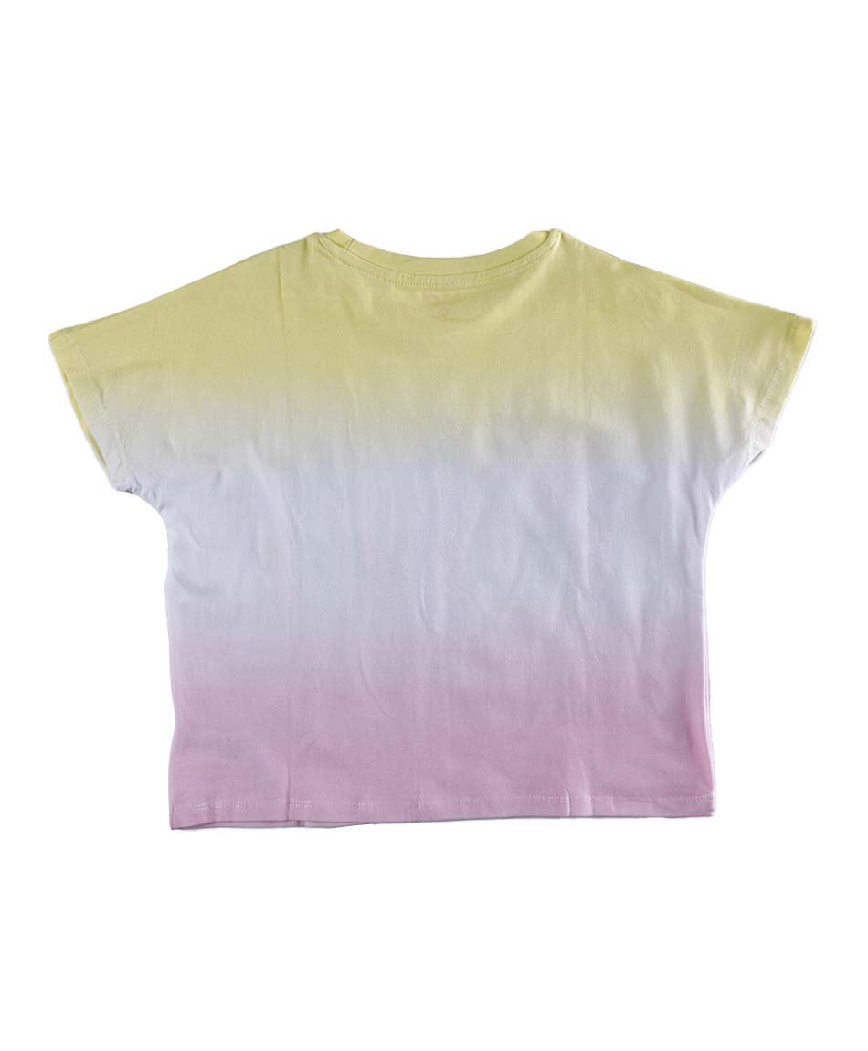 Polera ni&ntilde;a tie dye frase manga corta