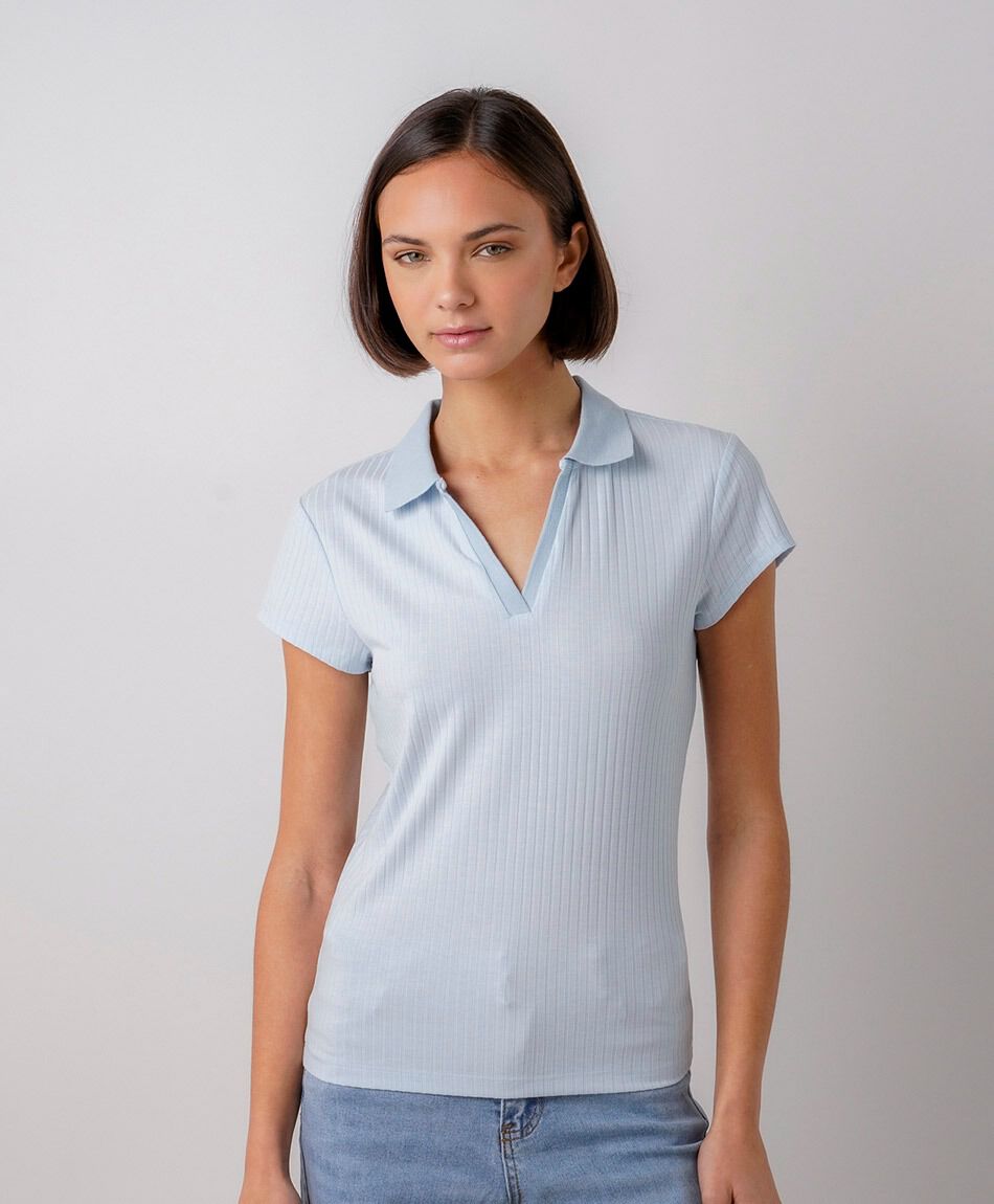 Polera mujer polo canal&eacute; celeste