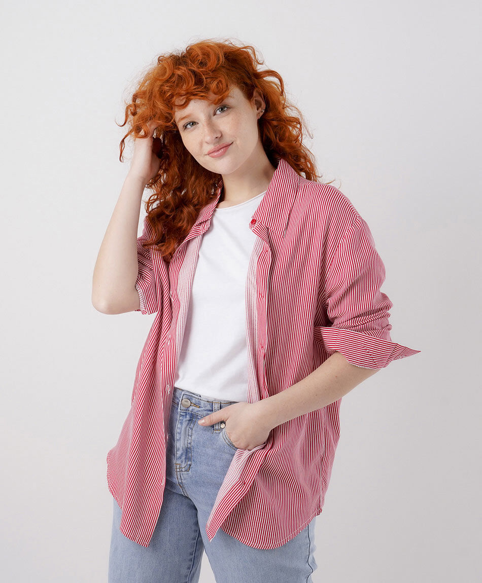 Blusa mujer camisera l&iacute;neas roja