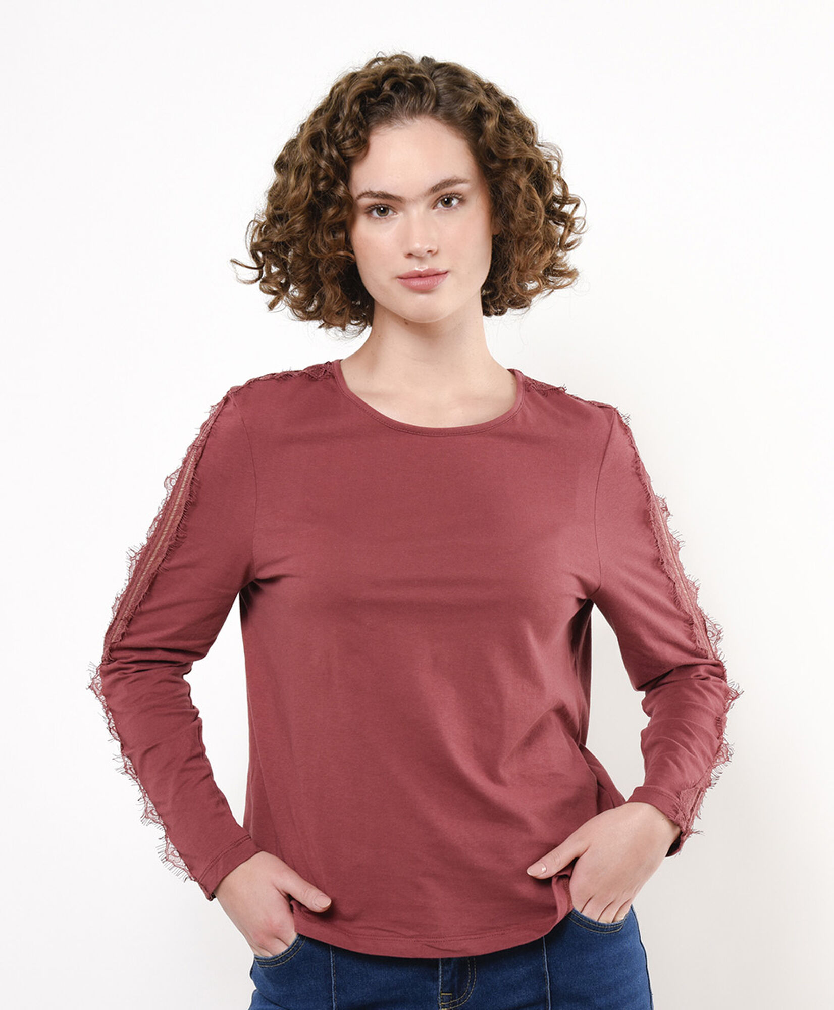 Polera mujer encaje manga Polera mujer encaje manga