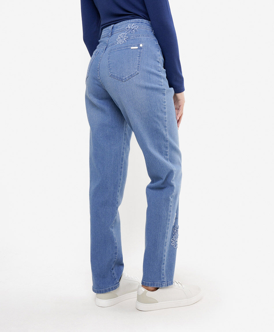 Jeans mujer bordado flores