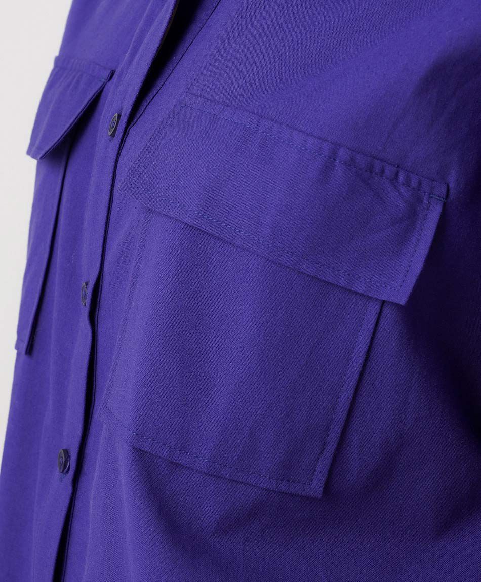 Blusa mujer lino morada bolsillos
