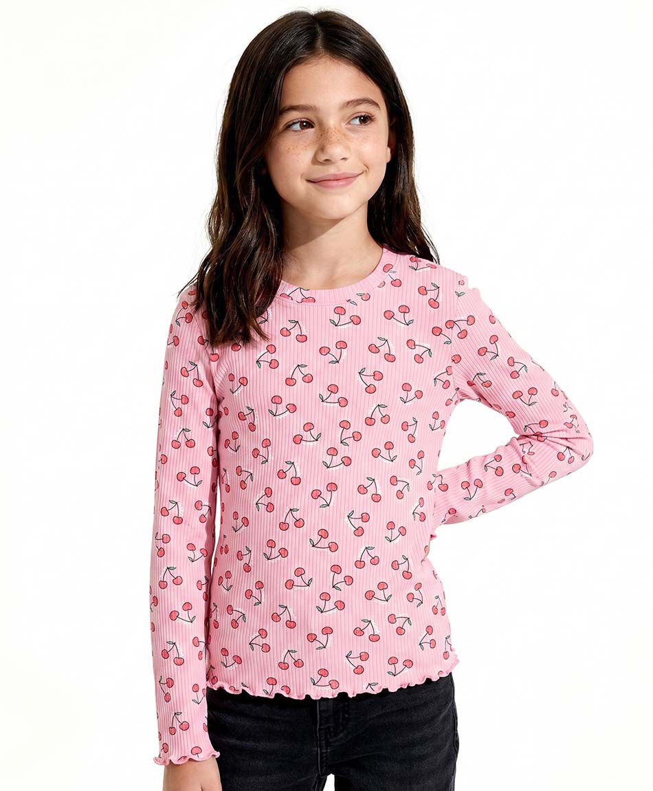 Polera ni&ntilde;a manga larga cerezas