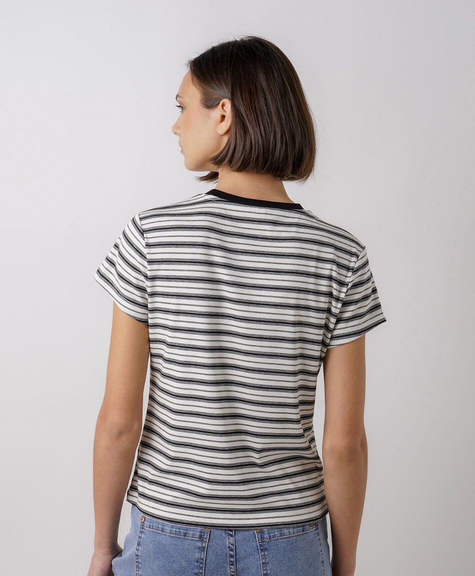 Polera mujer l&iacute;neas mix black