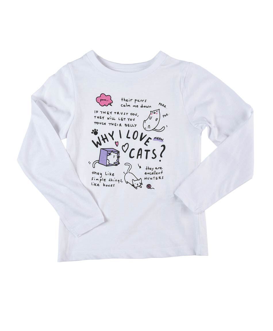 Polera ni&ntilde;a gatos manga larga