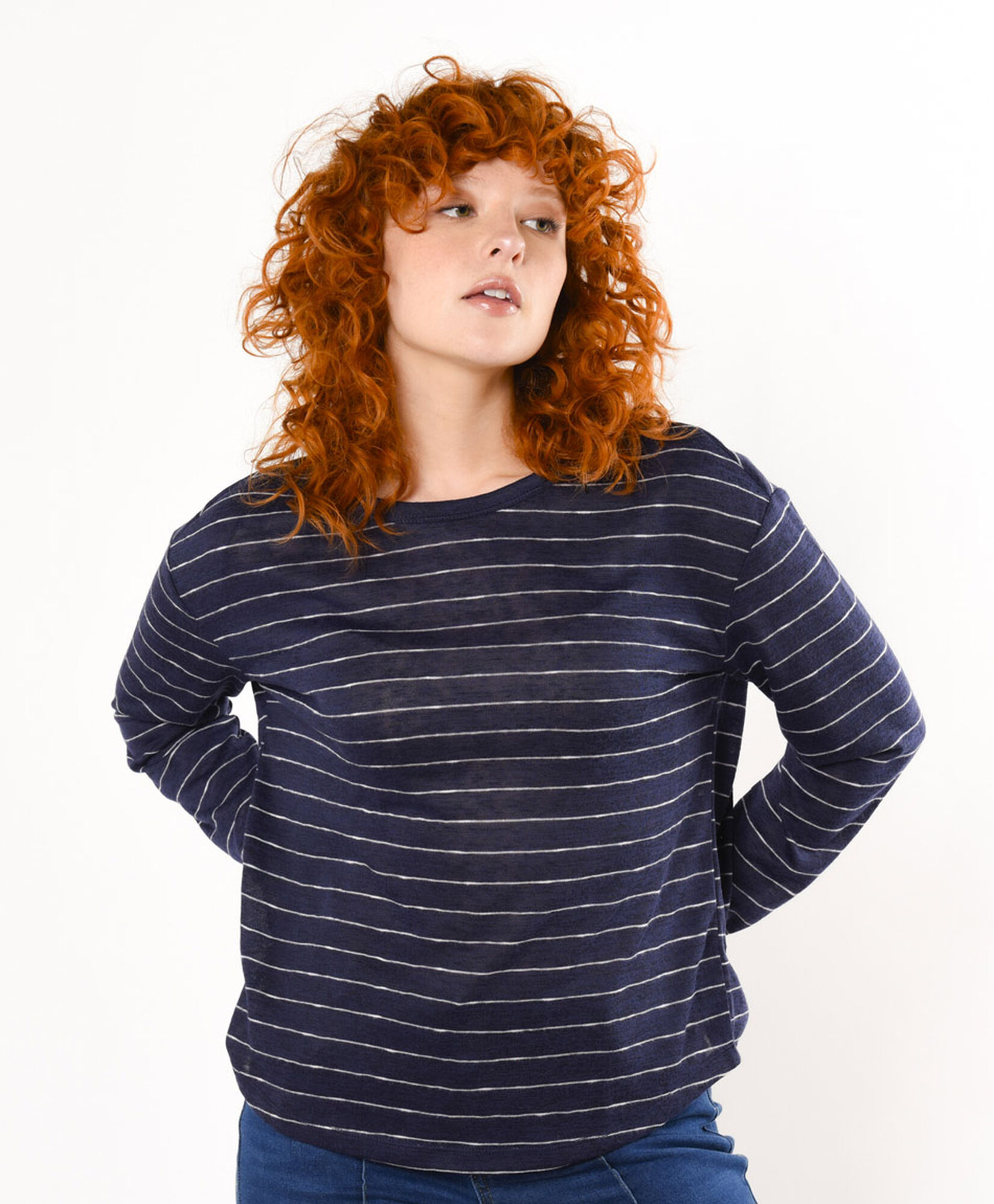 Polera mujer líneas azul oscuro Polera mujer líneas azul oscuro