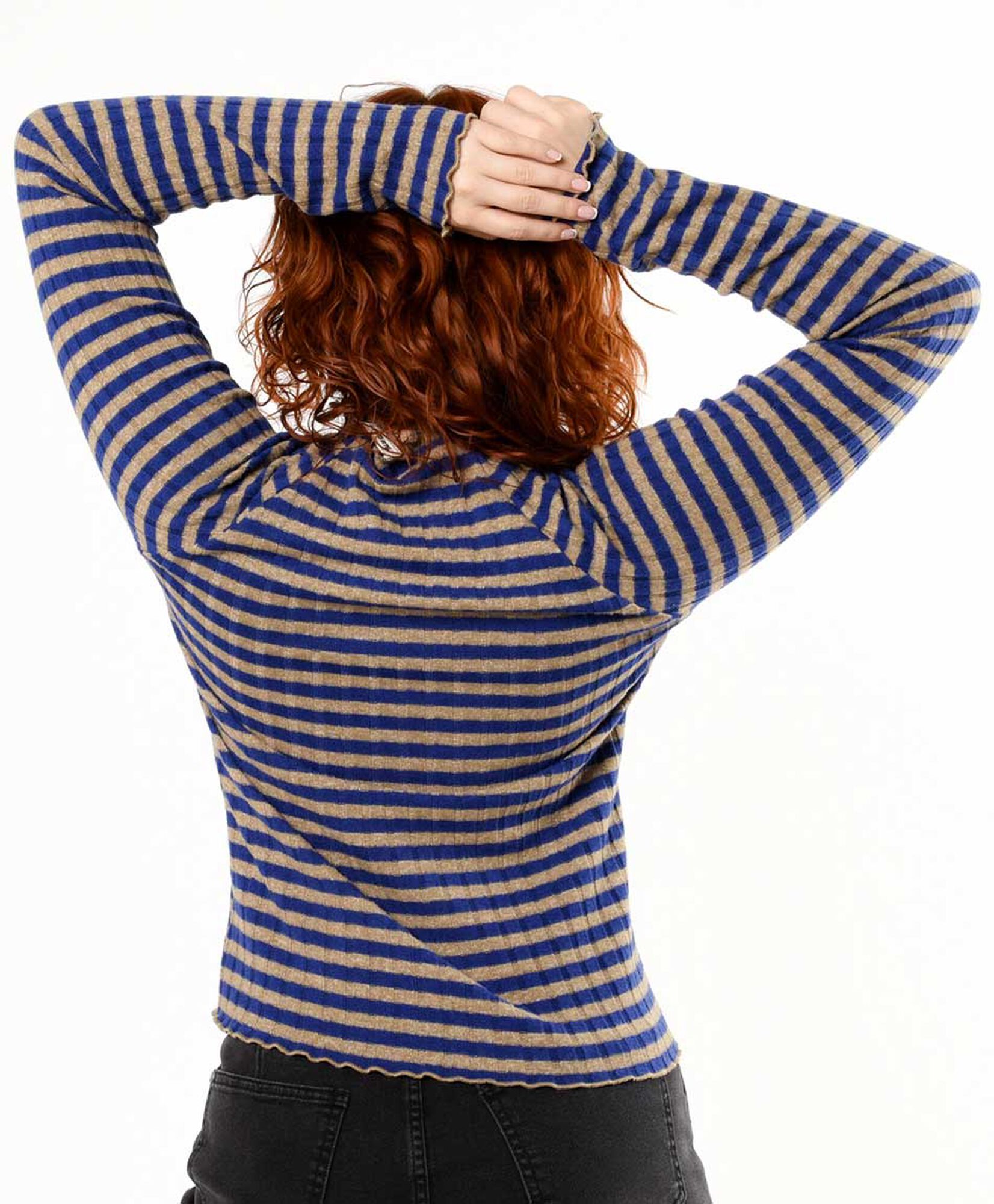 Polera mujer rayas cuello ondulado Polera mujer rayas cuello ondulado