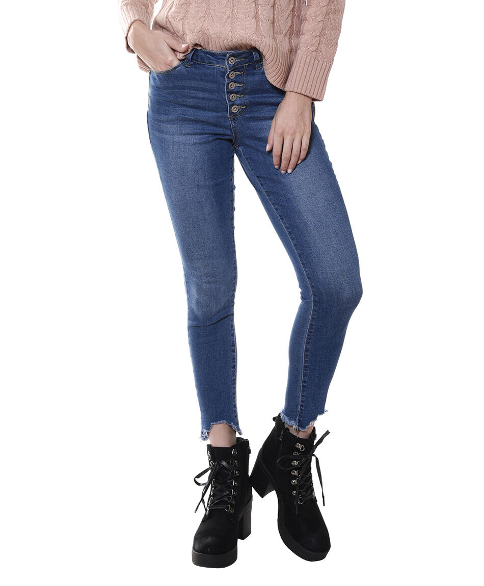 Jeans tiro alto botones