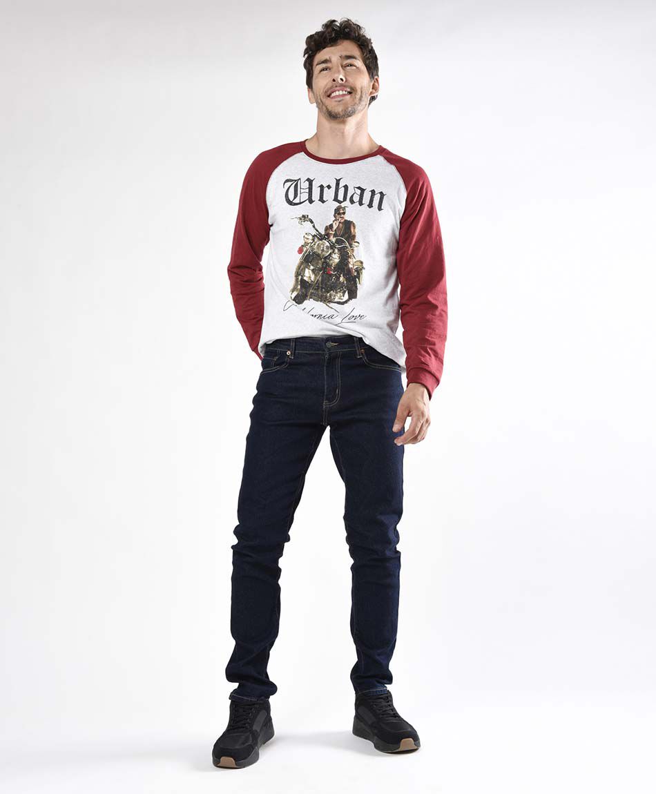 Jeans hombre liso cl&aacute;sico skinny fit